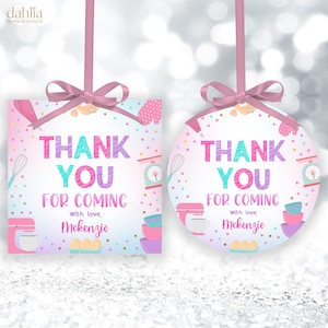 Vielen Dank für kommende Geschenkanhänger, EDITIERBARE Cupcake Dekorieren Party Favor Tag, Backen Geburtstag runder Anhänger, Mädchen Kochparty, Bake Shop, KP221