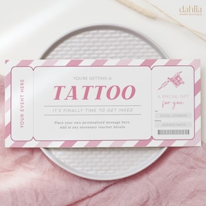 Tattoo-Geschenkgutschein, bearbeitbares Tattoo-Geschenkgutschein zum Ausdrucken, Get Inked Tattoo-ticketvorlage, Tattoo-Coupon-Geschenkkarte, jeden Anlass