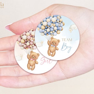 Gender Reveal-stickers, teddyberen heteluchtballon gender Reveal, team Boy of Team Girl-stickers, hij of zij, spel babyjongen of meisje, GR025