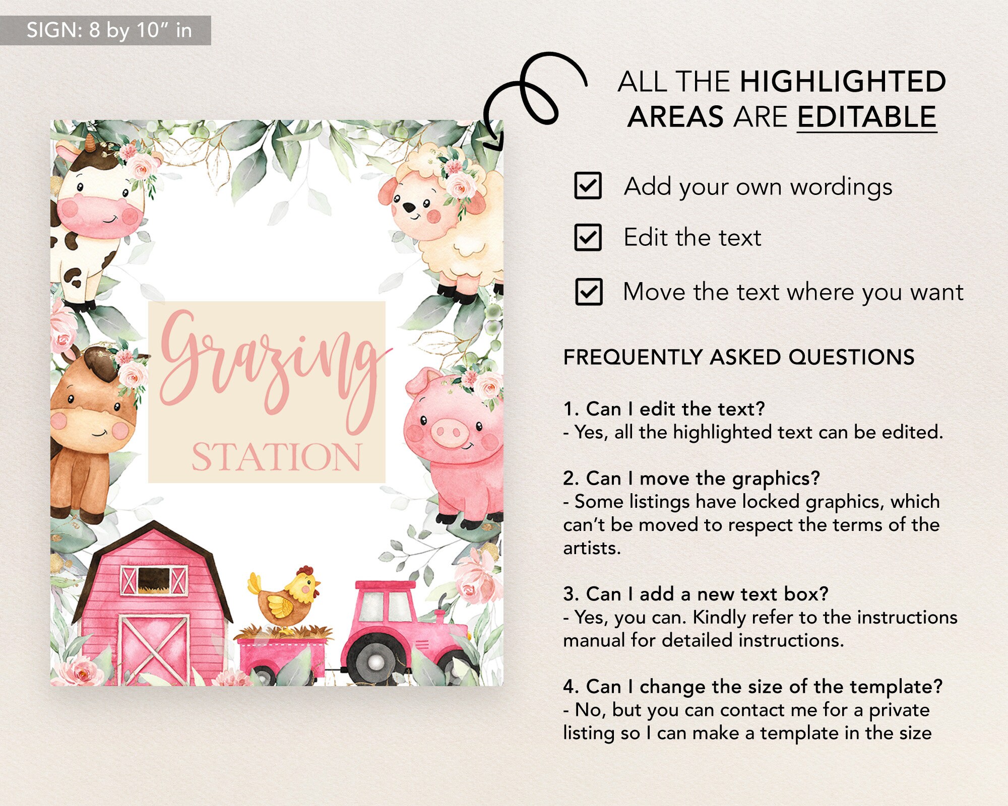 Farm Grazing Station Sign EDITABLE Barn Animal Birthday Etsy