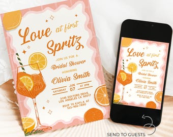 Invitación para despedida de soltera "Amor a Primera Vista", Aperol Spritz editable para despedida de soltera, Cóctel "Sol y Spritz" con toques caprichosos, BR020