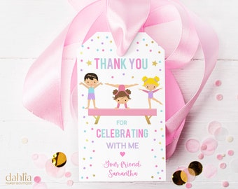Thank You For Coming Gift Tag, EDITABLE Gymnastics Party Favor Tag, Boy & Girl Gymnasts Birthday Label, Tag Template, Instant Download KP035