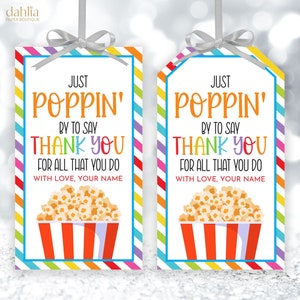 Bearbeitbarer Popcorn-Geschenkanhänger, Wertschätzungswochen-Geschenkanhänger, Dankeschön-Angestellter-Lehrer-Kollegen-Tag, nur vorbeikommen, druckbarer Download