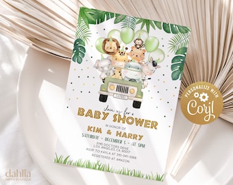 Wild One Baby Shower Invitation, EDITABLE Safari Animals Party Invite Template, Jungle Safari Theme Baby Sprinkle, Instant Download BS149