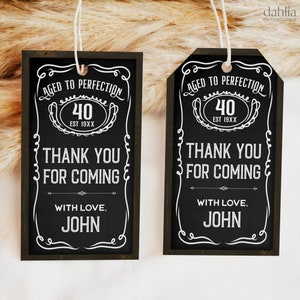 Bomboniera per la festa di compleanno del whisky, etichetta rustica di ringraziamento da uomo modificabile, 30° 40° 50° compleanno Etichetta regalo di qualsiasi età, Download stampabile, AP002