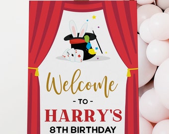 EDITABLE Magic Show Compleanno Segno di benvenuto, Banner di benvenuto mago fai da te, Celebrazione di Boy Tween, Compleanno di mago per bambini Download istantaneo KP119