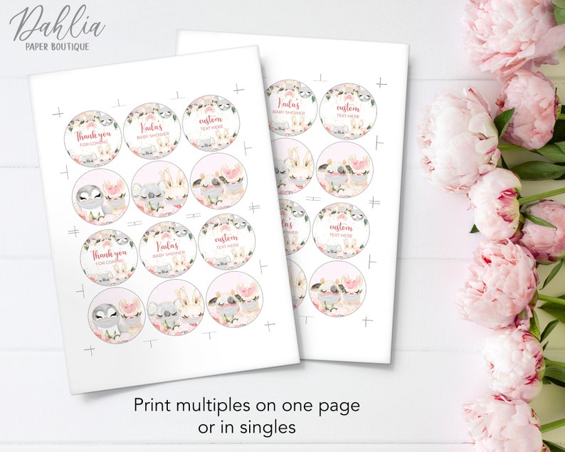 Editable SET OF 6 Cupcake Topper Corjl BS006 Blush Floral Baby Shower Floral Animals Cupcake Topper Floral Animals with Mask Baby Shower