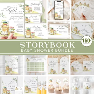 Storybook Baby Shower Bundle, New Chapter Baby Shower Invitation Set, Book Themed Baby Shower, Gender Neutral Unisex Baby Shower BS158 Corjl