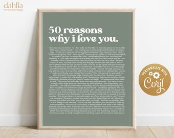 EDITABLE Reasons Why I Love You Template, Printable Sign, Gift for Him, Gift For Her, Anniversary, Valentine's Day Gift, Instant Access File