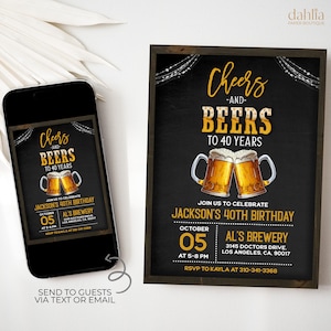 Invitación a fiesta de cumpleaños de Cheers and Beers, fiesta de cerveza sorpresa editable, invitación 30 40 50, cualquier edad, descarga digital imprimible, AP001