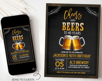 Cheers and Beers Birthday Party Invitation, Editable Surprise Beer Party, 30th 40th 50th Invite, Any Age, Printable Digital Download, AP001