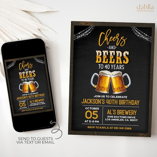 Cheers and Beers Birthday Party Invitation, Editable Surprise Beer Party, 30th 40th 50th Invite, Any Age, Printable Digital Download, AP001