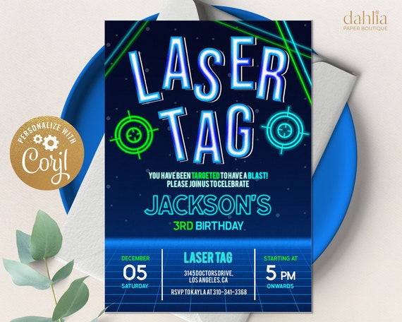 EDITABLE Laser Tag Birthday Invitation, Laser Tag Party Invitation Template, Neon Glow Laser Tag, Boy Birthday Party, Instant Download KP045 Il_570xn
