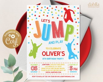 Jump Invitation, Editable Jump Birthday Invite, Trampoline Party, Bounce House Party, Jump Party, Let's Jump Party, Instant Download JP011