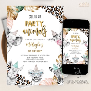 Party Animals Birthday Invitation, EDITABLE Leopard Party Invite Template, Safari Animal Print, Cheetah Zoo Birthday, Instant Download KP123
