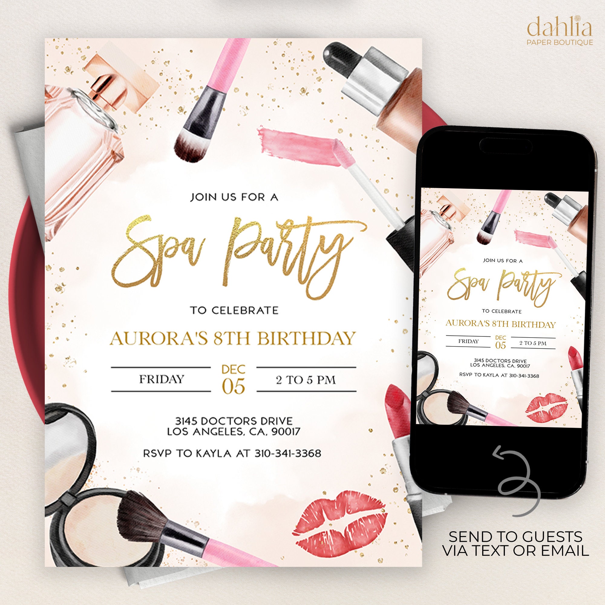 Cartes D'Invitation Anniversaire Spa - Lot De 20 Avec Enveloppes - Pour Filles, Enfants, Thème Maquillage, Rose - 10,2 X 15,2 Cm