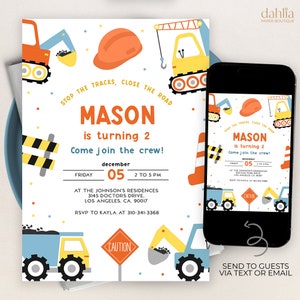 Construction Birthday Invitation, EDITABLE Dump Trucks Party Invitation Template, Boys Birthday Invite, Excavator, Instant Download, KP108