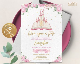 Fairytale Castle Birthday Invitation, EDITABLE Royal Princess Party Invite Template, Once Upon A Time, Storybook, Instant Download, KP165