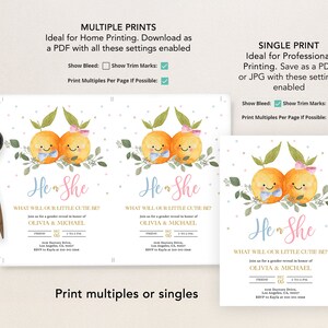 Little Cutie Gender Reveal Invitation, EDITABLE Clementine Party Invite Template, Tropical Orange Baby Shower, He Or She, Boy Or Girl, GR030 image 4