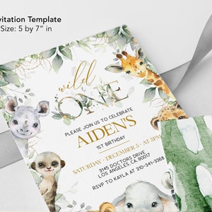 EDITABLE Safari 1st Birthday Party Invitation, Jungle Party Invitation Template, Safari First Birthday, Wild One Safari Jungle Animal, KP047 image 2