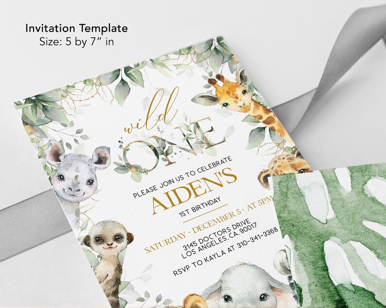 EDITABLE Safari 1st Birthday Party Invitation, Jungle Party Invitation Template, Safari First Birthday, Wild One Safari Jungle Animal, KP047 image 2