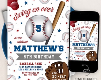 Baseball Birthday Invitation, Editable Boy Birthday Template, Rookie All Star Party Sports Invite, Digital Printable, Instant Download KP357