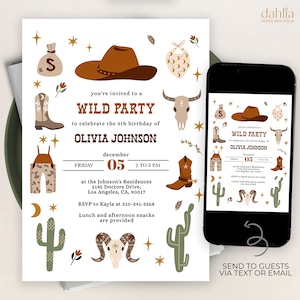 Invito di compleanno moderno del selvaggio West, modello di invito per una festa di rodeo da cowboy modificabile, ranch occidentale, compleanno di campagna, download istantaneo KP079