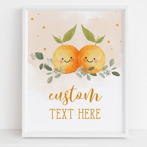 Two Little Cuties Baby Shower Custom Text Sign, EDITABLE Clementine Joint Baby Shower, Little Cutie On The Way, Orange Own Text Banner BS032