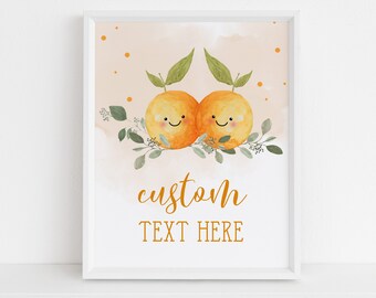Zwei kleine Cuties Baby Shower Custom Text Zeichen, EDITIERBARE Clementine Gelenk Baby Shower, kleine Cutie auf dem Weg, Orange eigener Text Banner BS032