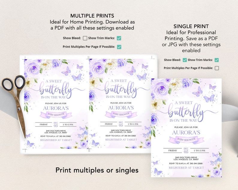 EDITABLE Butterfly Baby Shower Invitation, Magical Garden Invite Template, Floral Lilac Purple and Gold Girl Party Instant Download BS130 image 5