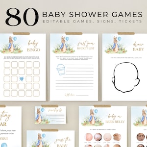 EDITABLE 80 Peter Rabbit Baby Shower Games, Rustic Bunny Game Bundle, Games Set, Spring Garden, Flopsy Bunny, Blue, Instant Download, BS133