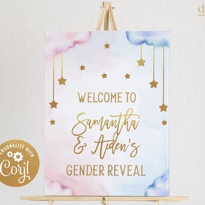 Twinkle Twinkle Little Star Welcome Sign, EDITABLE Moon & Stars Gender Reveal Decor, Baby Shower Game Template, He or She, Boy or Girl GR008