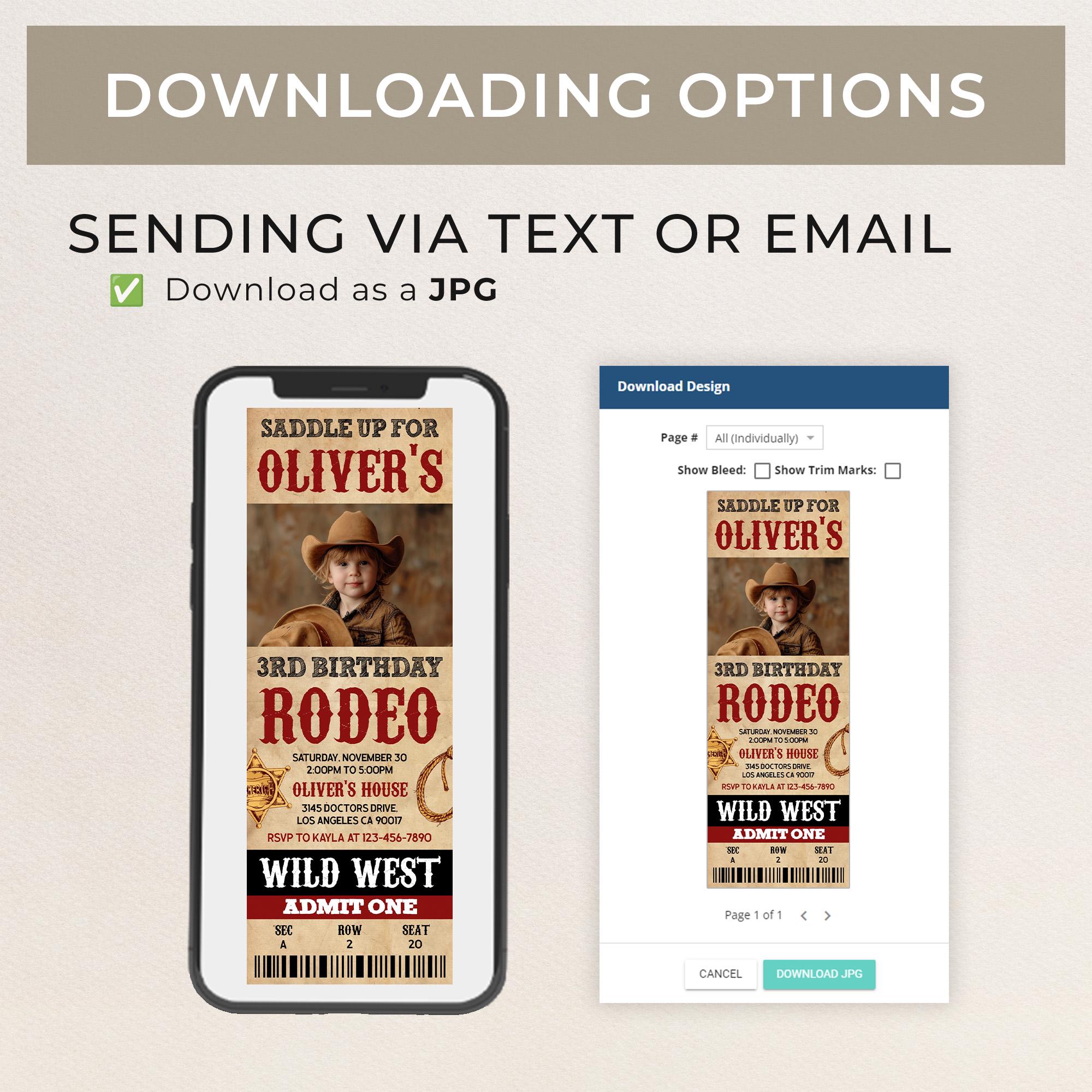 Western Rodeo Birthday Ticket Invitation, Editable Cowboy Ticket Invite ...