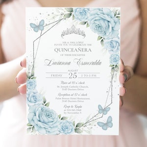 Baby-Blau und Silber Quinceañoeinladung, EDITIERBARE 15. Geburtstags-Party Einladungsvorlage, DIY Pastell Mis Quince Anos, Instant Download Q093