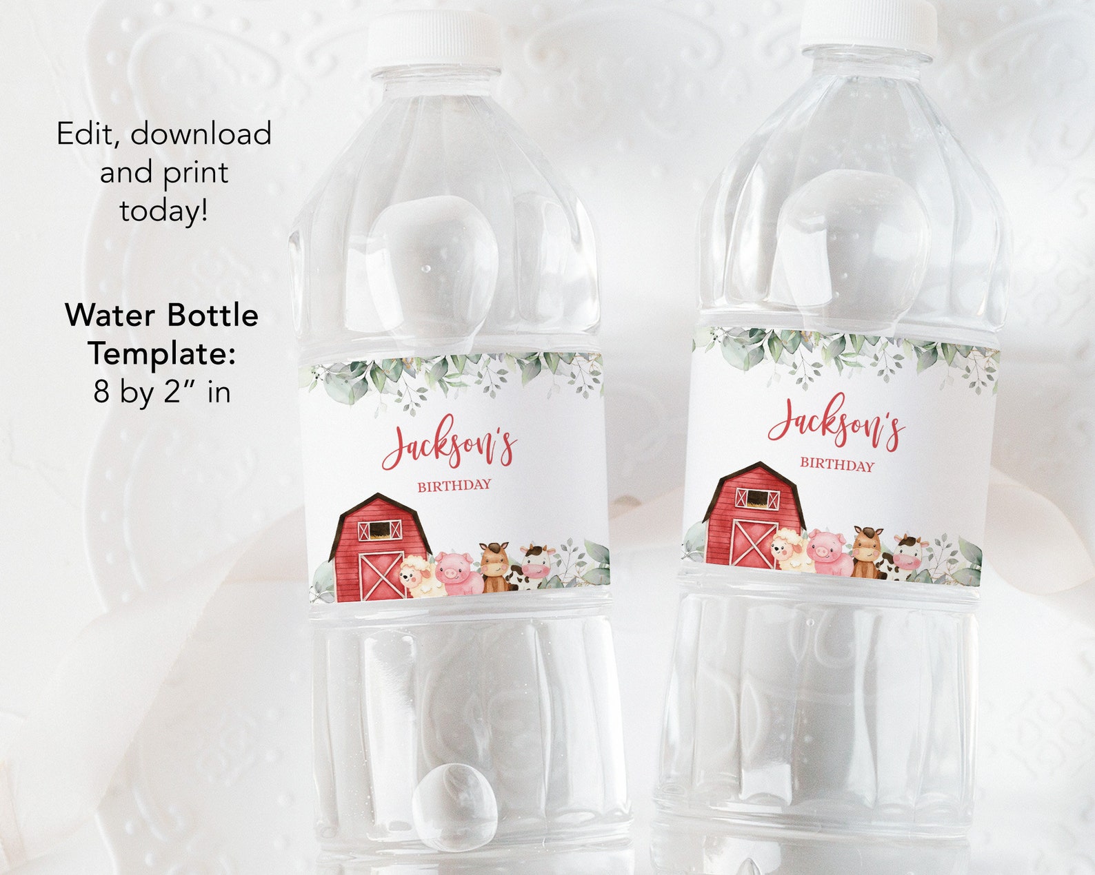 Farm Animals Water Label, Editable Barn Animals Water Bottle Label ...