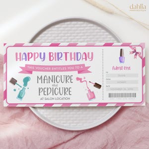 Maniküre-Pediküre-Geschenkgutscheinvorlage, bearbeitbar Geburtstag Mani Pedi, Nagelstudio Spa Day Voucher Ticket Freundin Frau Mom Printable