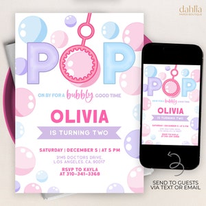 Bubble Party Birthday Invitation, EDITABLE Bubble Birthday Invite, Printable, Bubbles, Garden Party, Girl, Summer, Instant Download, KP086