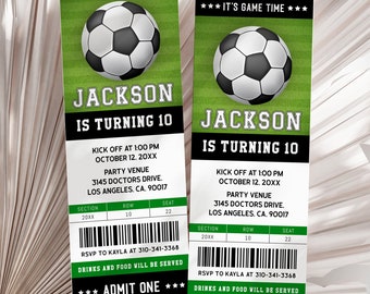 Voetbal Ticket verjaardagsuitnodiging, voetbal Ticket uitnodigen sjabloon, Soccer Party Kids, digitale bewerkbare afdrukbare, Instant Download, KP267