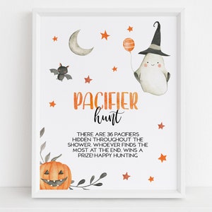 Little Boo Baby Shower Pacifier Hunt Game Sign, Editable Ghost Baby Shower Pacifier Hunt Sign Template, Spooky Baby Shower Sign, Corjl BS062