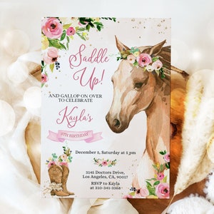 EDITABLE Horse Birthday Invitation, Saddle Up Cowgirl Invite Template, Country Western Party, Floral Girl Printable, Instant Download, KP049 image 9