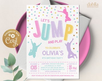 Jump Invitation, Editable Jump Birthday Invite, Trampoline Party, Bounce House Party, Jump Party, Let&#39;s Jump Party, Instant Download JP002