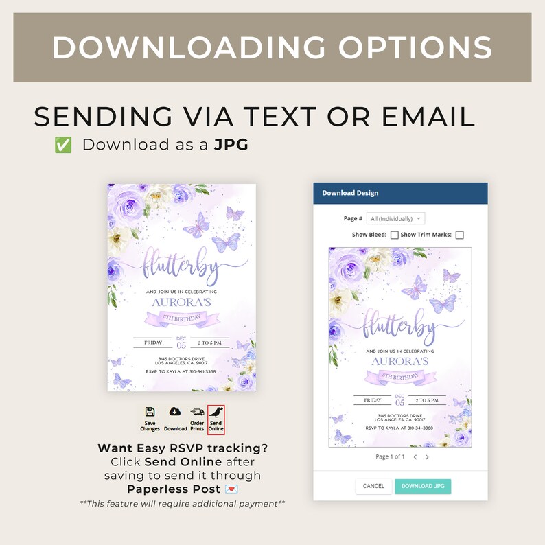 EDITABLE Butterfly Birthday Invitation, Kids Magical Garden Invite Template, Floral Lilac Purple and Gold Girl Party, Instant Download KP060 image 6