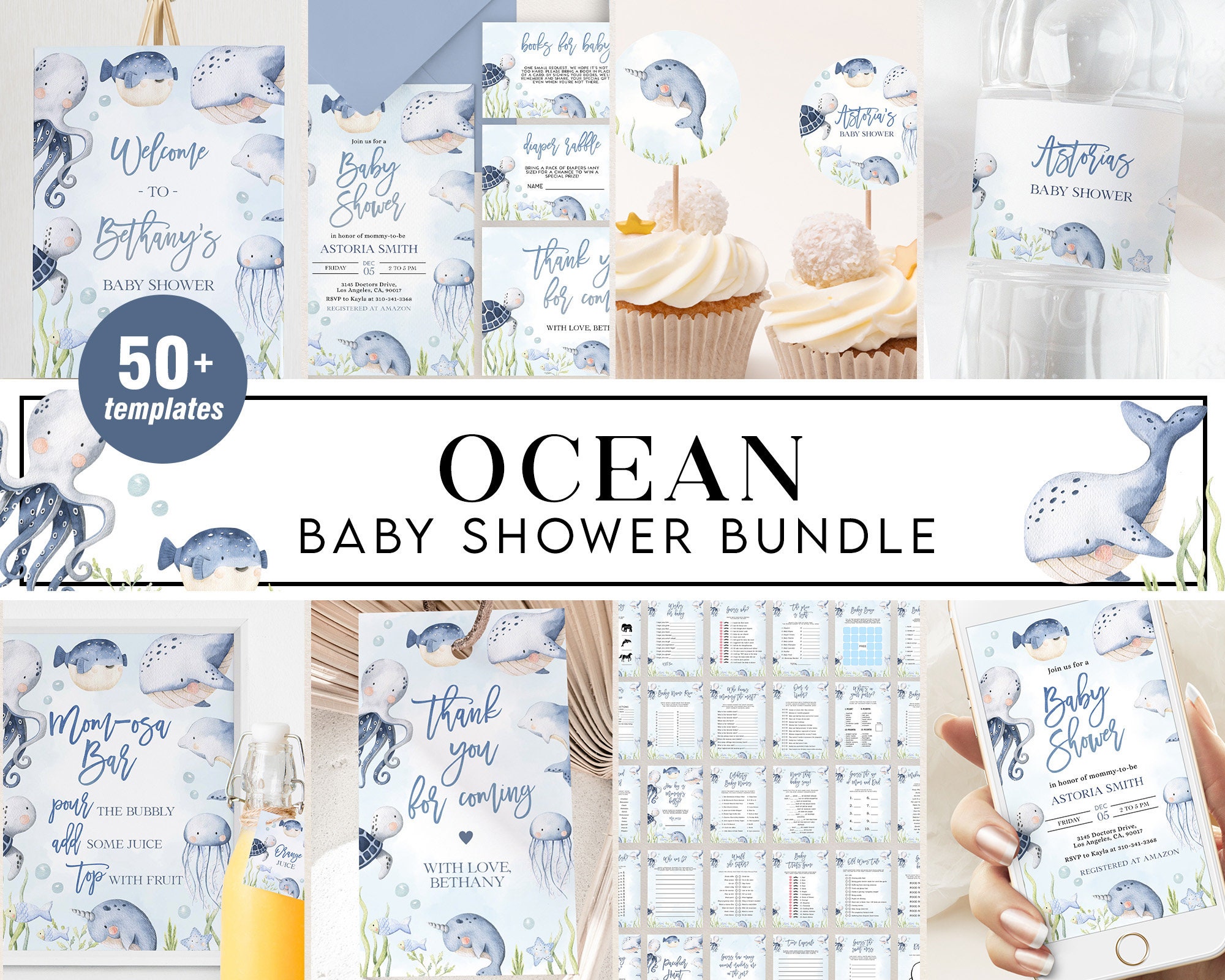 Blue Ocean Under The Sea Baby Shower Invites - Cupcakemakeover