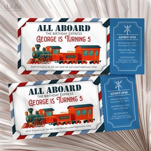 Train Birthday Ticket Invitation, Train Ticket Kids Invite, Blue Boy 1st Boarding Pass, Digital Editable Printable, Instant Download, KP253 image 3