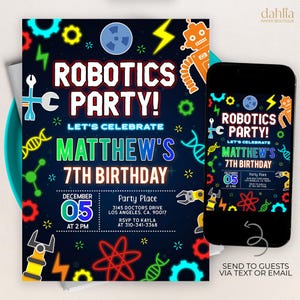 Roboter Geburtstagseinladung, EDITIERBARE Roboter Party einladen, Jungen Neon Glow Geburtstag, druckbare Kinder Roboter Vorlage, Sofort Download, KP367