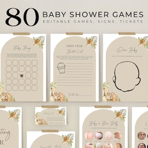 EDITABLE 80 Boho Dinosaur Baby Shower Games, Dinosaur Baby Shower Game Bundle, Dino Game Pack, Gender Neutral, Jurassic, Instant File, BS142