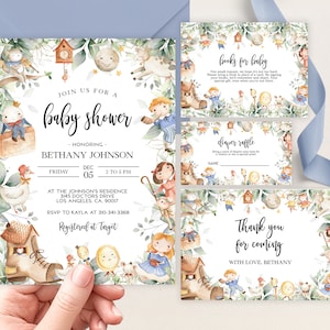 Nursery Rhyme Baby Shower Invitation Set, Book Character Baby Sprinkle Pack, Mother Goose Invite, Humpty Dumpty Set, Instant Download BS159