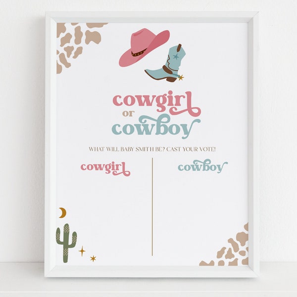 Cowgirl or Cowboy Gender Reveal Voting Sign, Western Guess The Gender Decor, He Or She Game, Baby Boy Or Girl, Country Boots or Bows, GR017