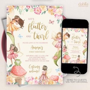 Fairy Birthday Invitation, Editable Magical Fairy Birthday Invite, Fairy Garden, Enchanted Forest, Flutter and Twirl, Instant Download KP020