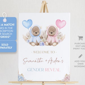 Bear Gender Reveal Thank You For Coming Gift Tag, Watercolor Gender Reveal Party Favor, He Or She, Pampas Grass, Baby Boy Or Girl Game GR002 image 6